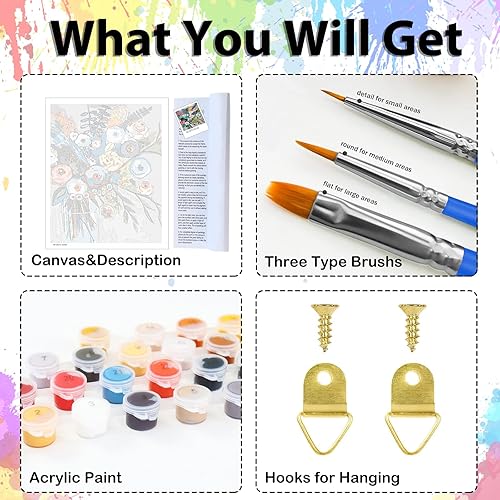 Miniatura 4 de hkejoi Pintura de Navidad por números para niños, paquete de 4 con lienzo enmarcado, pintura de Navidad por números para niños de 4 a 8 a 12 años,