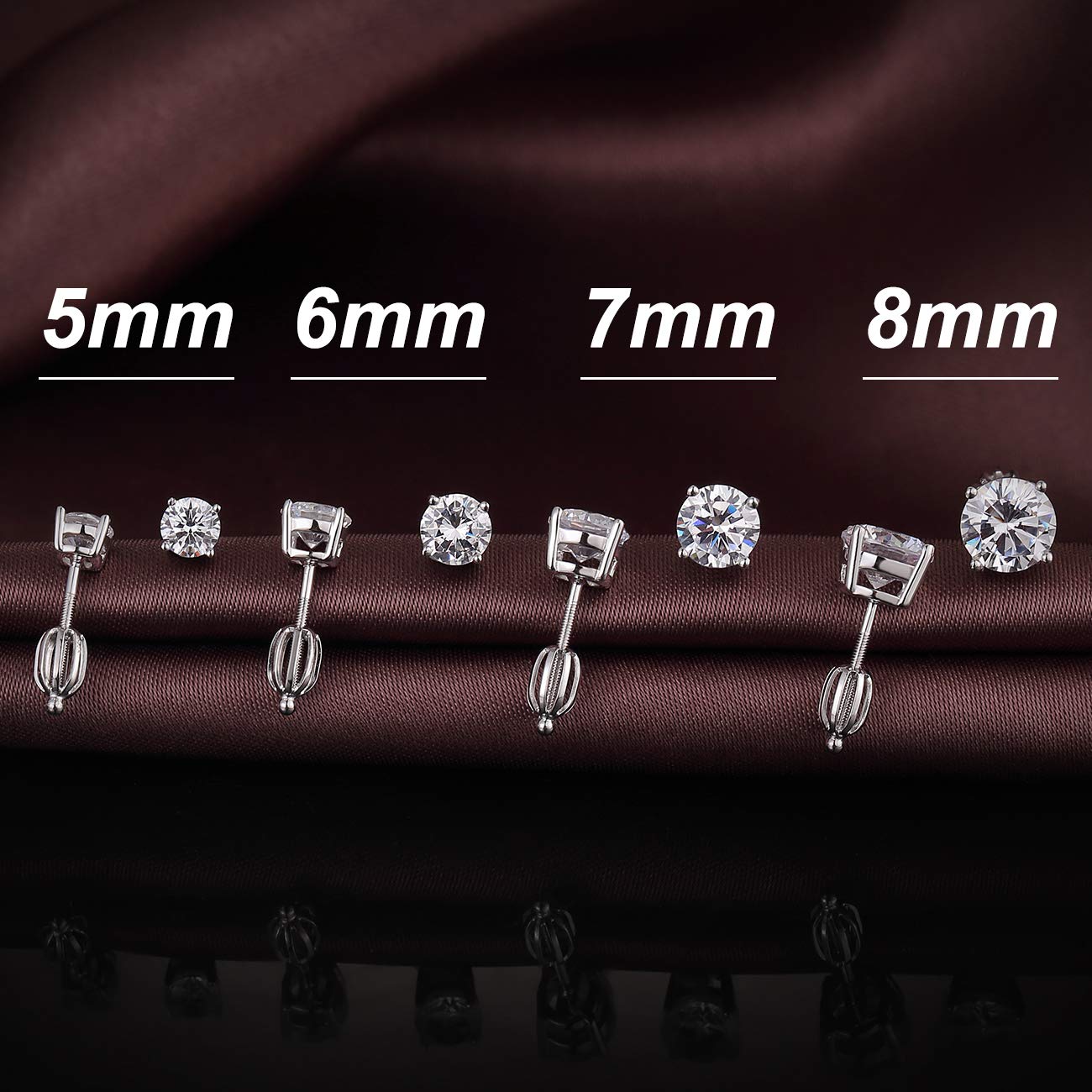 Orecchini 18K Oro Placcata Orecchini 925 Argento Sterlina Zirconi Simulato Diamante Brillanti per Donna Uomo Dimensioni 4mm-8mm