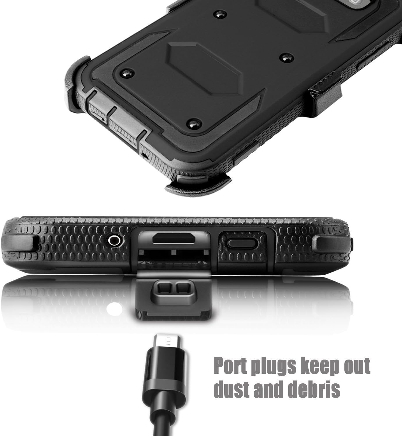 Galaxy J3 Emerge / J3 Prime / J3 Mission / J3 Eclipse / J3 Luna Pro/Sol 2 / Amp Prime 2 / Express Prime 2 Case, TownShop Black Rugged Belt Clip Holster Case with Built-in Screen for Galaxy J3 (2017)