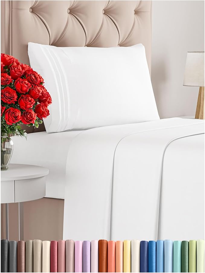 Cal King Size 4 Piece Sheet Set - Comfy Breathable & Cooling Bed Sheets Set - Hotel Luxury Bedding for Women, Men, Kids & Teens - Deep Pockets, Easy-Fit, Super Soft & Wrinkle Free - Oeko-Tex - White