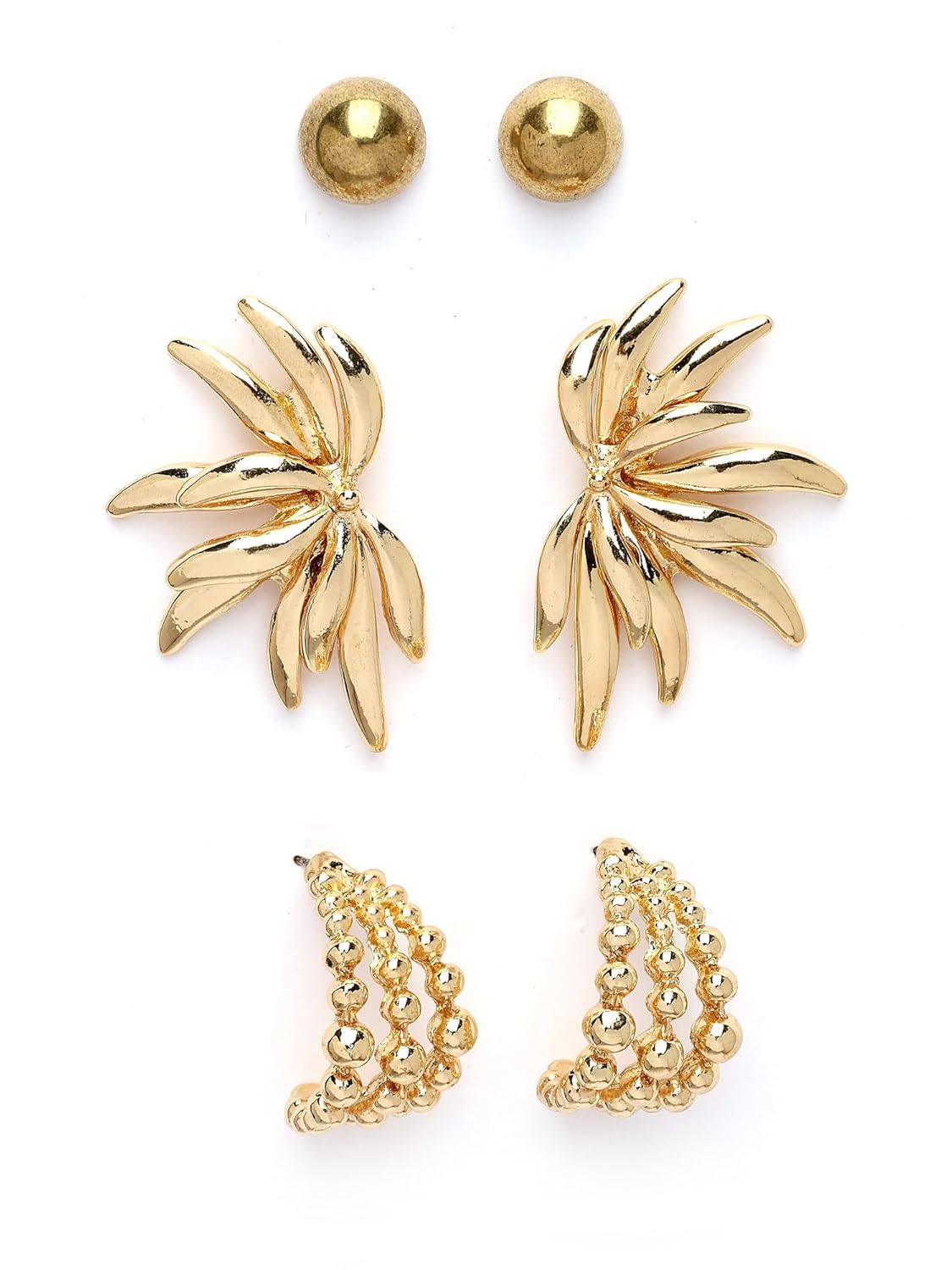 KARATCART Set of 3 Gold Plated Floral Stud Earrings for Women (33038925)