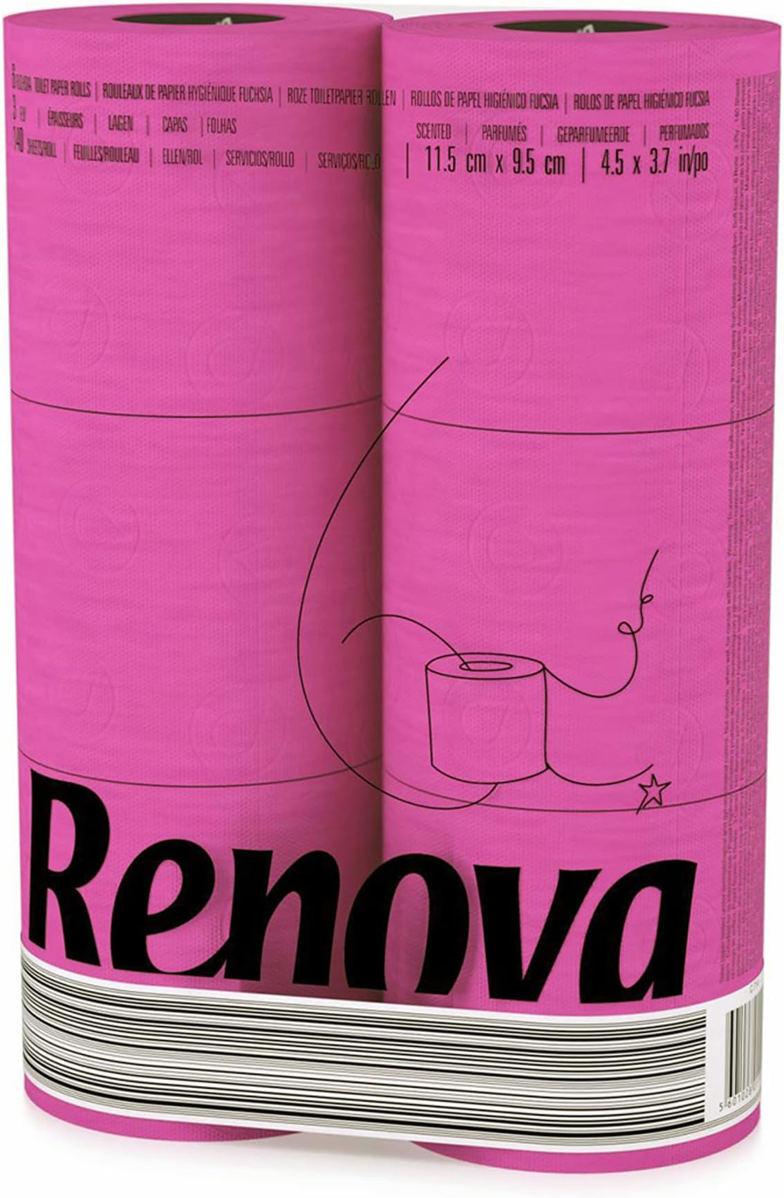 Renova Pink Toilet Paper 3-Ply -Ideal for Decorating Your Home or Office - Pack of 6 Compact Rolls- 140 Sheets - Eco-label Certified - Dermatologically Tested - Septic Safe - Sustainable & Soft