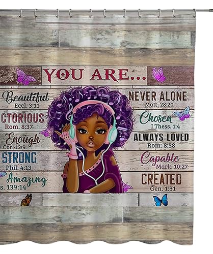 GOOESING Rideau de douche africain-américain, tendance pour femme, rideau de douche afro, style africain, rideau de salle de bain en tissu polyester imperméable avec 12 crochets Cover