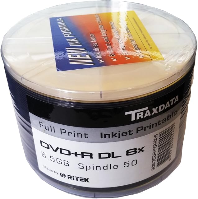 Traxdata DVD Double Layer Plus R DL 8x White Inkjet Printable (50 Pack)