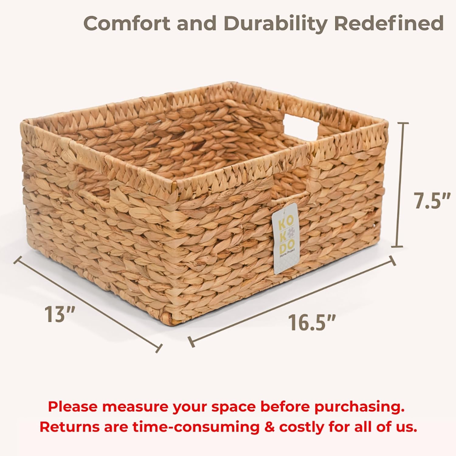 KOKODO 16.5"Lx13"W Extra Large/Jumbo Wicker Storage Baskets with Chalkboard, Stylish and Durable Water Hyacinth Rectangle Handwoven Basket Bin with Metal Frame & Handle for Room Organizing