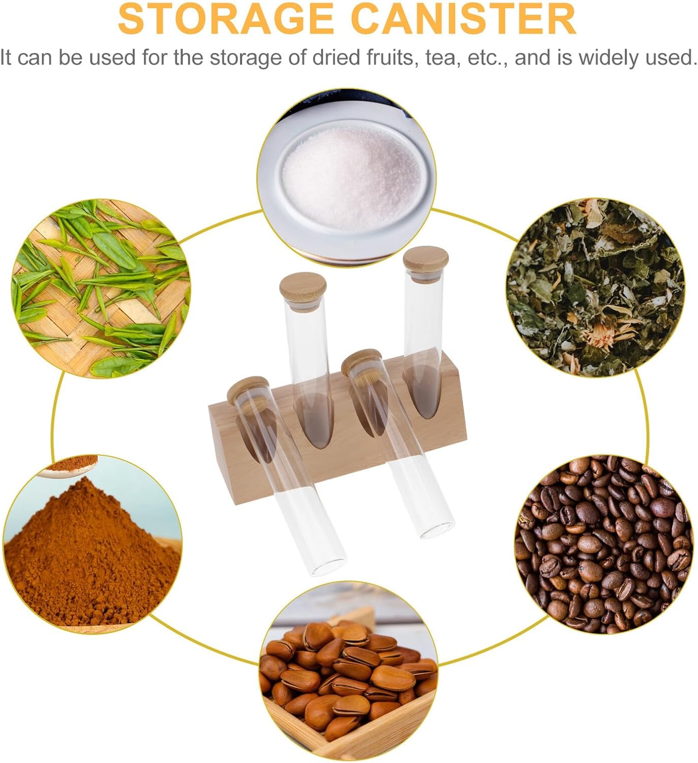 Housoutil Glass Coffee Bean Storage Jars Set with Airtight Sealed Lids, Small Glass Tubes with Stand for Coffee, Tea, and Grain Organization, Kitchen Counter Food Storage Containers