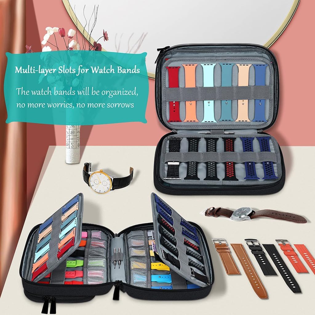 Watch Storage Organizer Bag for Smartwatch and Watchband, Zipper Case for Travel