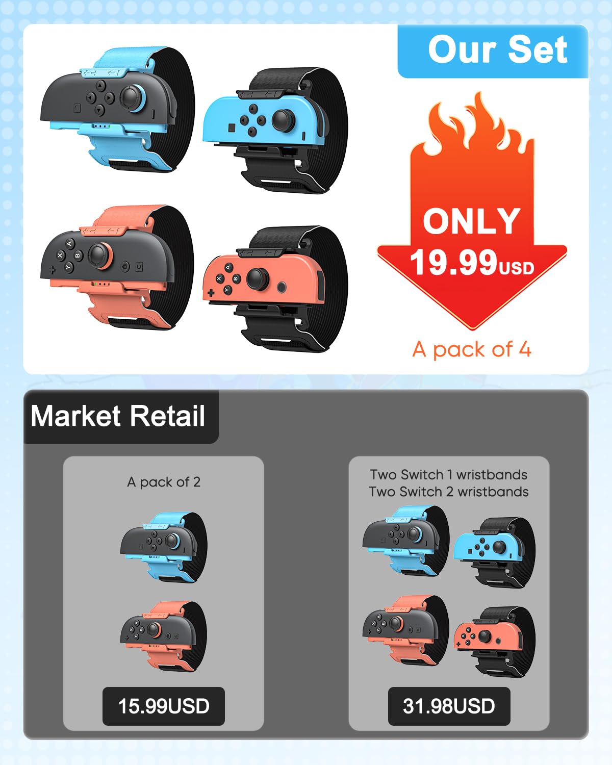 [𝐒𝐰𝐢𝐭𝐜𝐡 𝟐/𝟏/𝗢𝗟𝗘𝗗]-Lot de 4 Bracelets pour Nintendo Switch Just-Dance 2026 2025 2024 pour Switch 2/Switch 1/OLED, Sangles Elastique Ajustable Accessoires pour Joy Pad,pour Adultes & Enfants