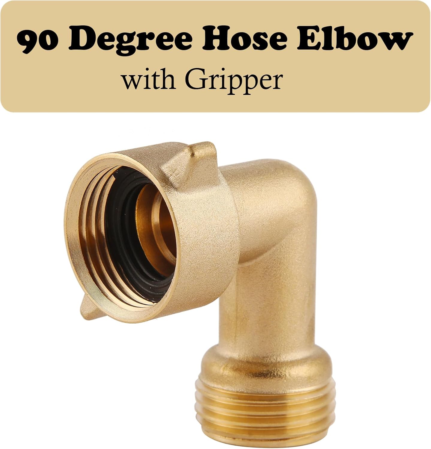 90-Degree Hose Elbow For RVs — Solid Brass Construction, Features Convenient Easy Grip Connector,For RV Water Hoses, Residential Outdoor Faucets, & More — 1-Pack