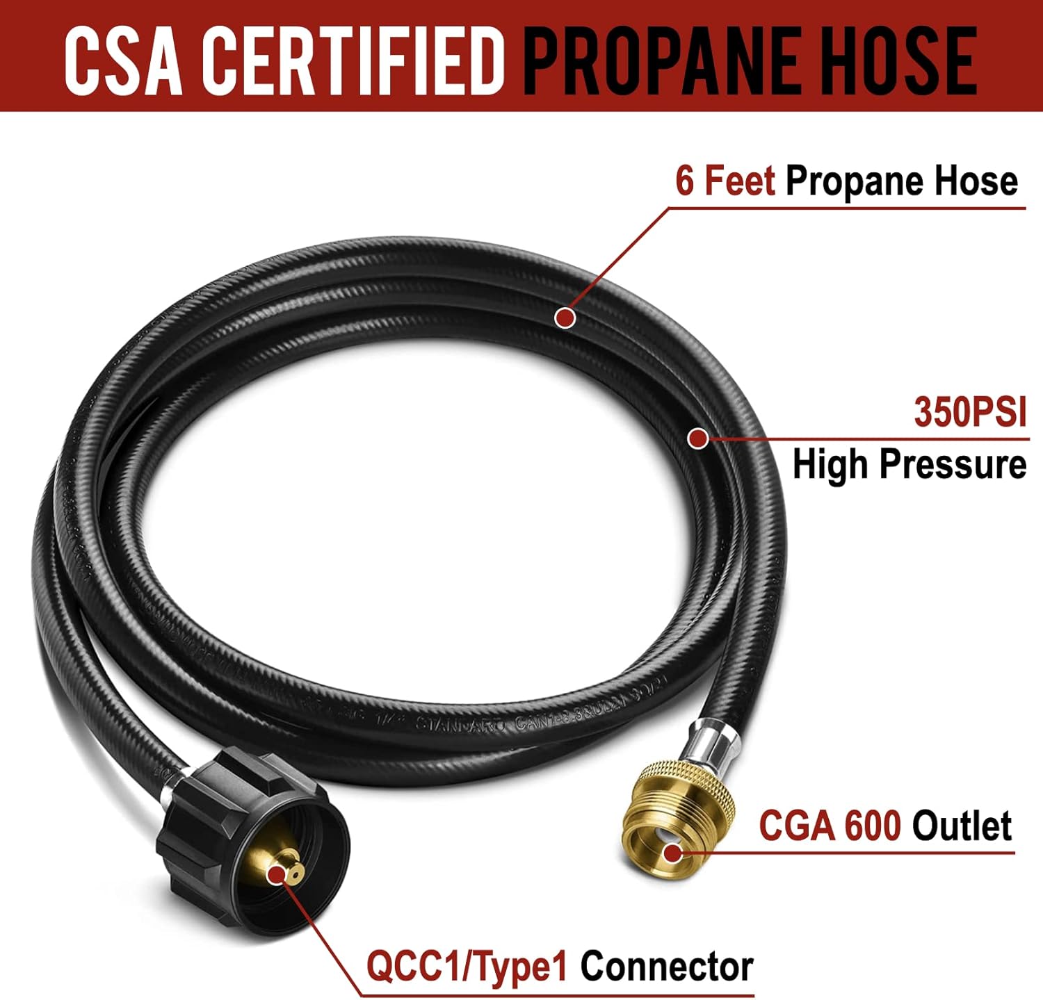 Propane Hose, 6ft Propane Tank Hose, Propane Adapter Hose, Propane Hose Adapter 1lb to 20lb, Propane Grill Hose fit for Weber/Coleman/Blackstone Grill, Buddy Heater, Smoker, Camping Stove1