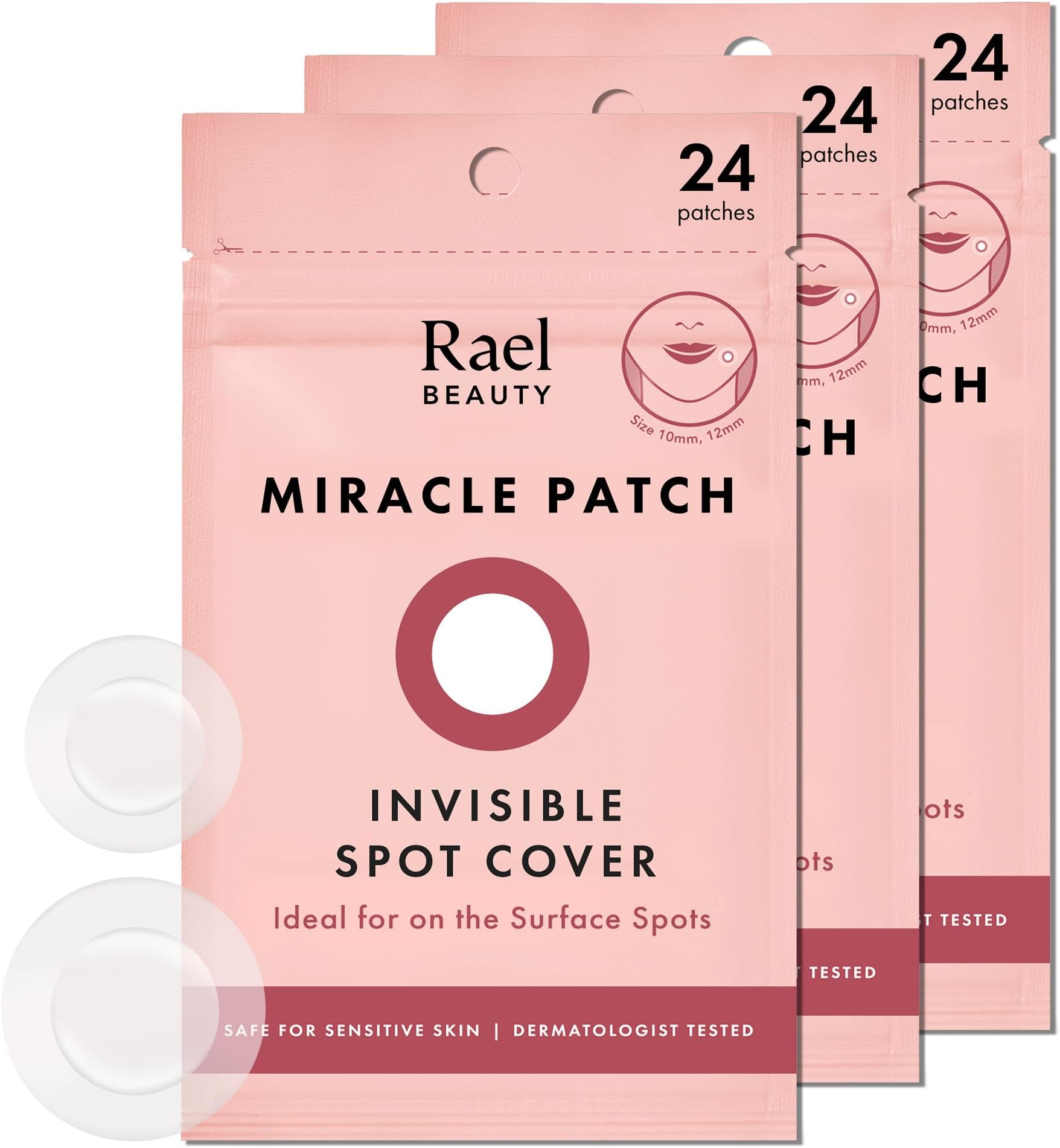 Rael Pimple Patches, Miracle Invisible Spot Cover - Hydrocolloid Acne Pimple Patch, Absorbs Zits & Blemish, Korean Skin Care, 2 Sizes (72 Count)