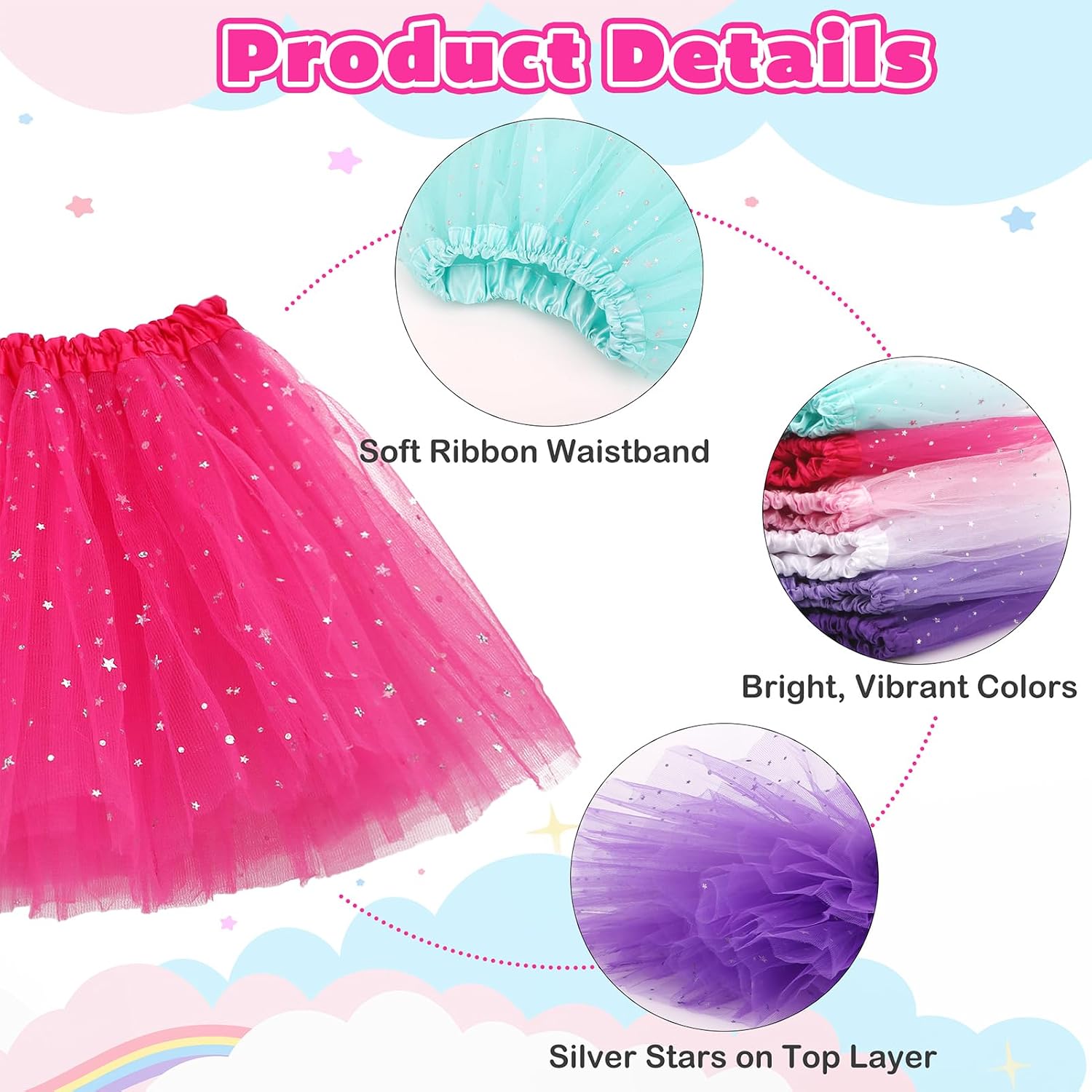 kilofly 6pc Girls Ballet Tutu Kids Birthday Princess Party Favor Dress Skirt Set