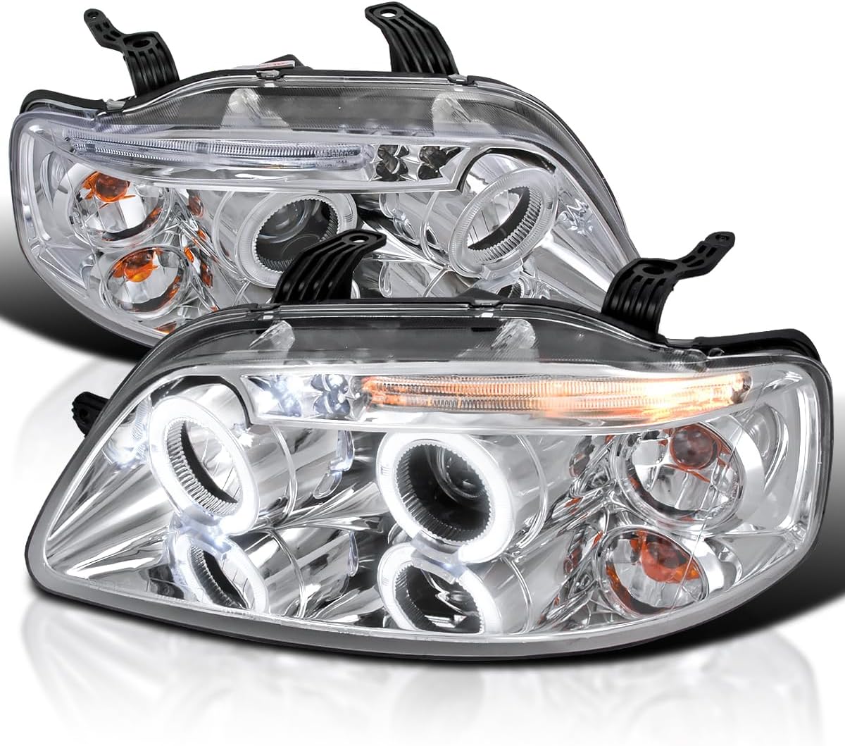 SPEC-D TUNING Chrome Projector Headlights Compatible with 2004-2008 Chevy Aveo 4 Door Sedan/Hatchback, 2004-2006 Chevy Aveo5 4 Door Hatchback, Left + Right Pair Headlamps Assembly