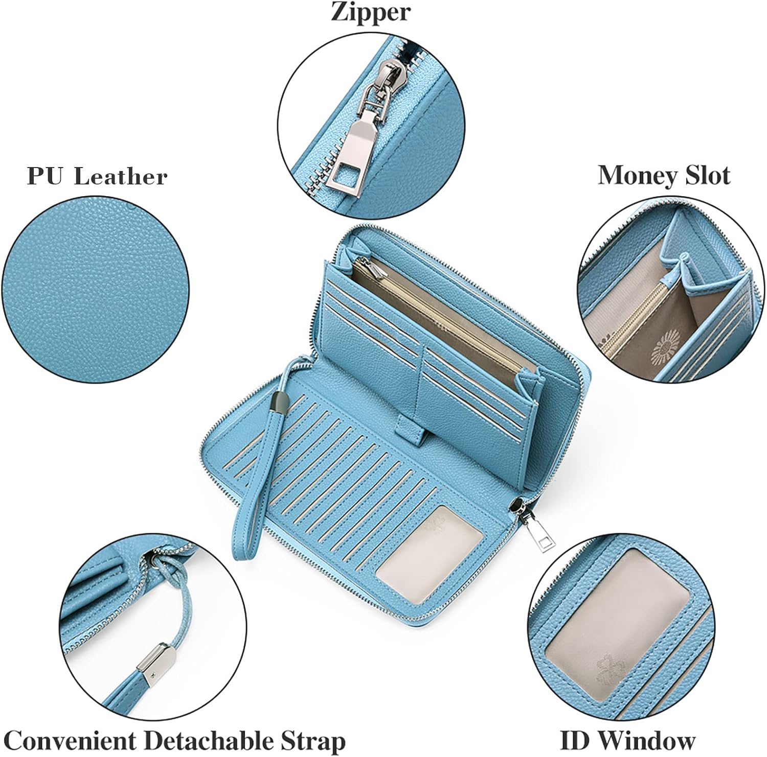 GOIACII Womens Wallet RFID Blocking Leather Zip Around Wallet Large Capacity Long Purse Credit Card Clutch Wristlet | RFID Blocking, Zip Around, Large Capacity, Long, Credit Card, Clutch - Image 6