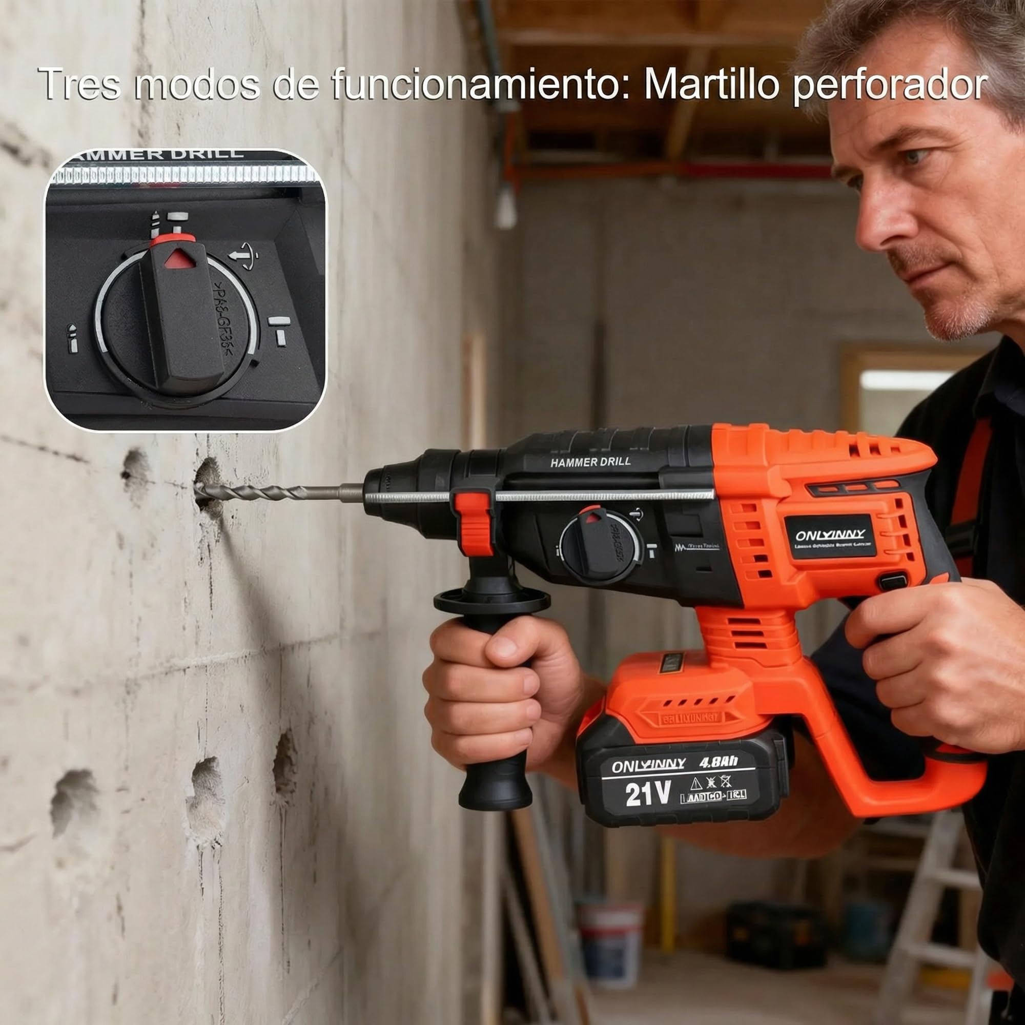 Martillo perforador SDS Plus, Motor sin escobillas, 3 en 1 (perforar/golpear/escariar), Compatible con batería Makita 18V, 2x Baterías 4.0Ah Cargador en maletín