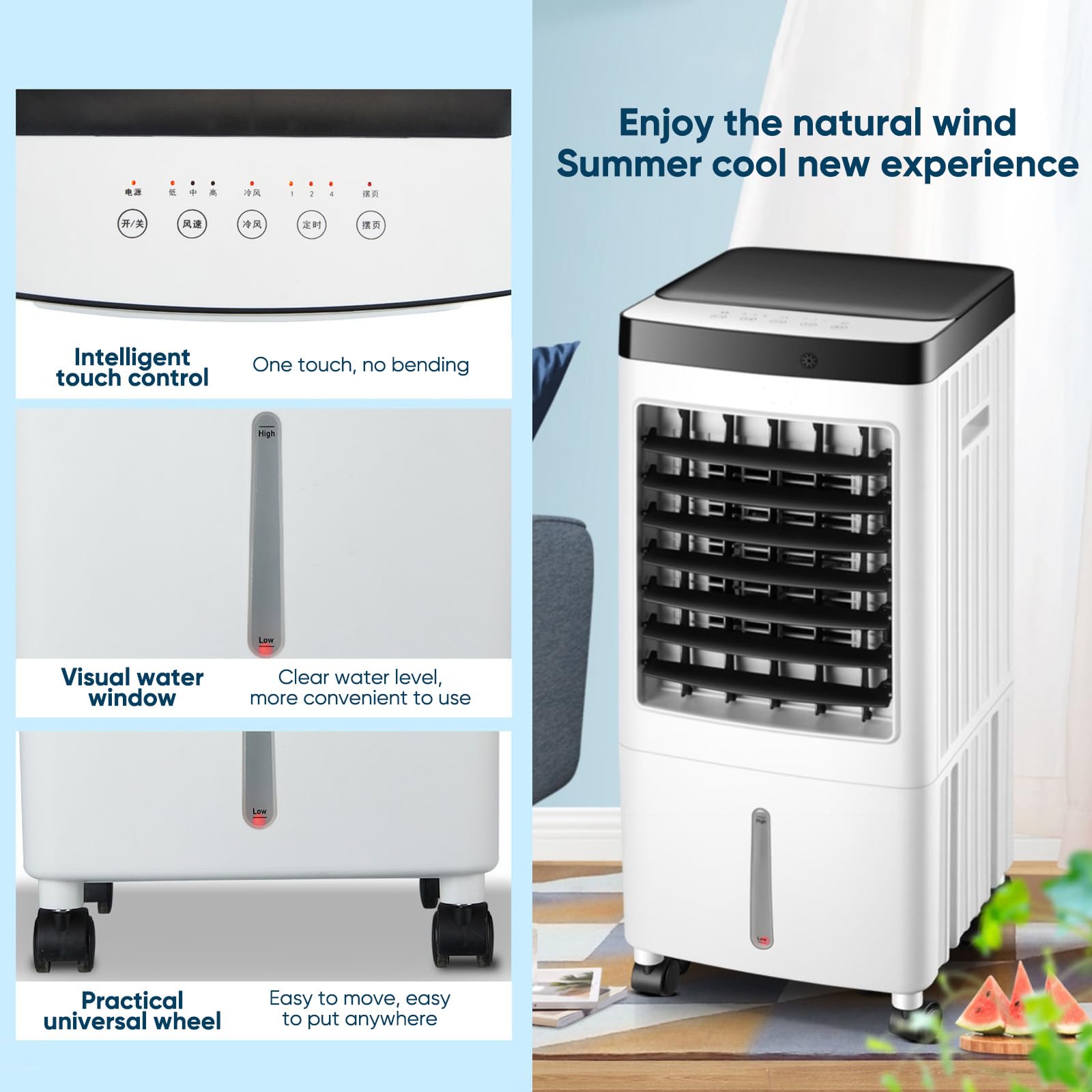 ventilateur rafraîchisseur d'air par évaporation,Avec minuterie 7 h - 65 dB -10 l - 65 W,Réservoir d'eau amovible - Télécommande - Silencieux,Refroidisseur d'air Climatisation pour Chambre | Avec minuterie 7 h - 65 dB - ,10l,Réservoir d'eau amovible - Tél