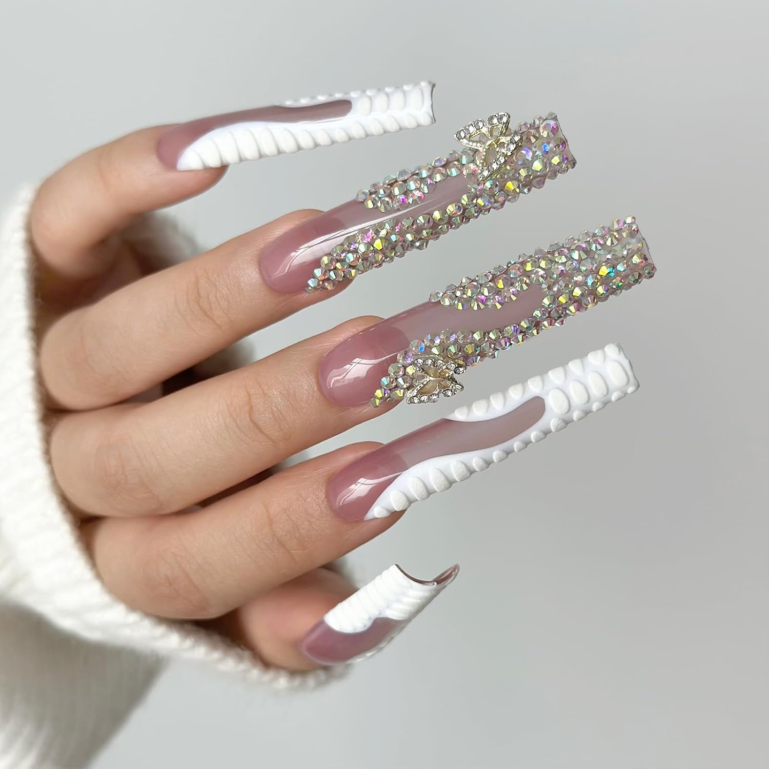 French Tip Gel Nail Extra Long 5cm XXXL Coffin Press on Nails Fake Nails Stick on Nails with Nail Glue Nail Adhesive Tabs Acrylic False Nail Tips Kit 10 Sizes (French-L)