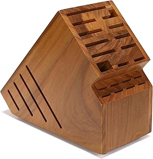 Teak Wood Knife Block Holder without Knives, 20 Slot Large Universal Woo...