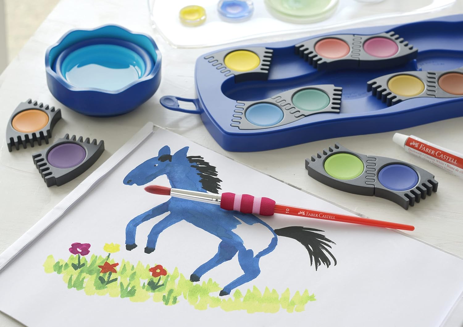 Faber-Castell Soft Grip Paint Brush Set - Kids Paint Brushes - 4 Assorted Paintbrushes for Watercolor and Tempera Paint (F181600) : Office Products