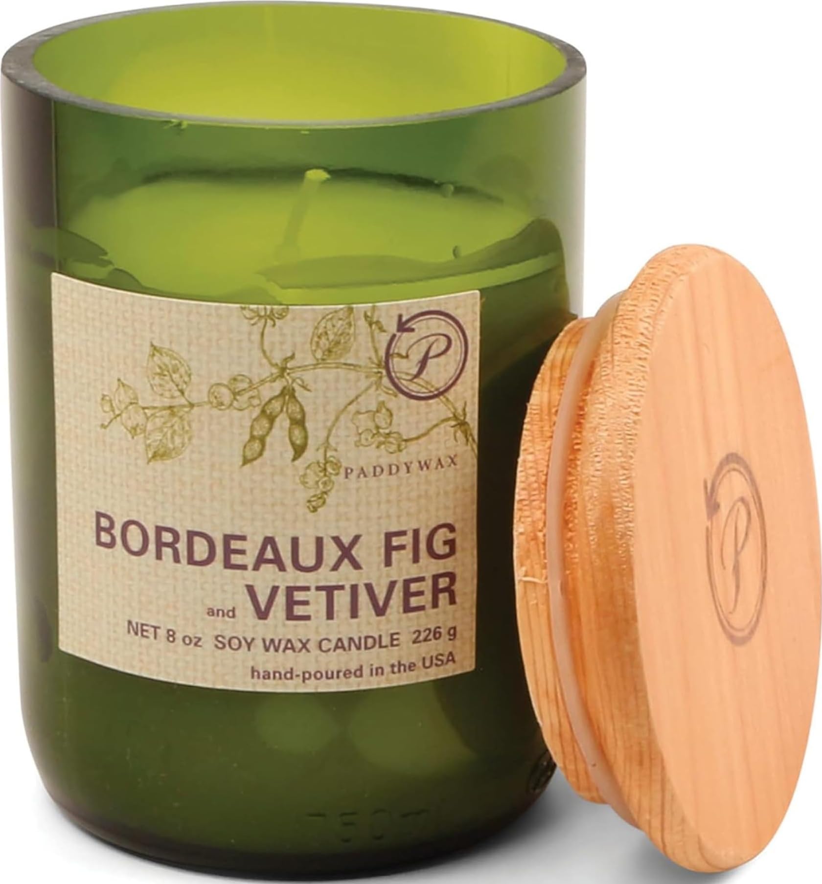 Paddywax Glass Eco Green Bordeaux Fig and Vetiver Candle, Green