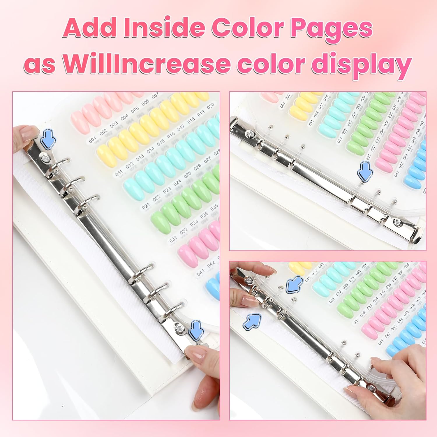 ANGNYA 240 Color Nail Swatch Book, PU Leather Loose Leaf Nail Color Chart Display Book with 250 Nail Tips, 3M Clear Tape, Mini Nail File & Number Stickers for Gel Polish Nails Salon