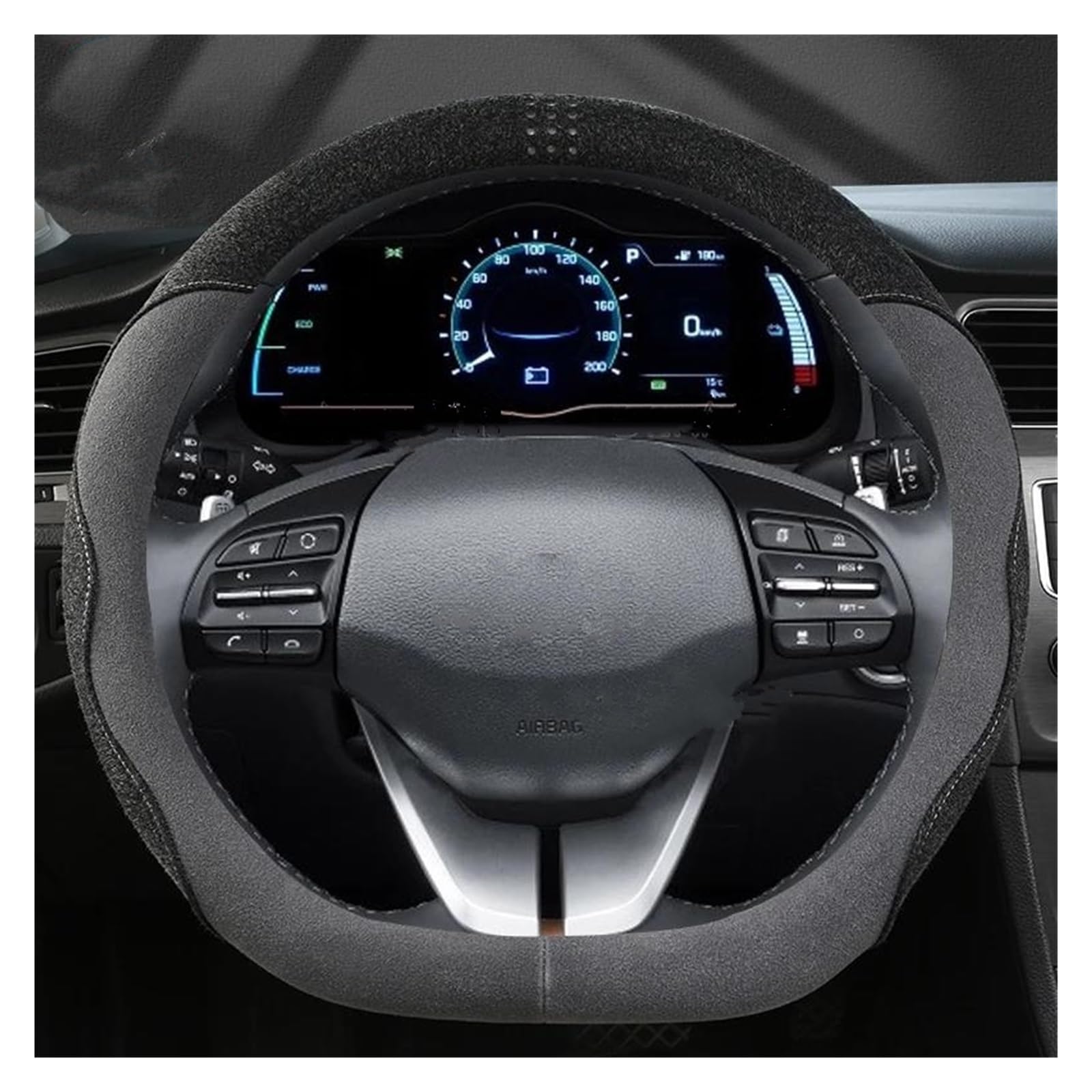 Pokrowiec na kierownicę samochodu do Hyundai do Ioniq 2016, 2017, 2018, 2019, 2020, 2021, skóra zamszowa, antypoślizgowy pokrowiec na kierownicę samochodu, czerwony (czarno-szary)