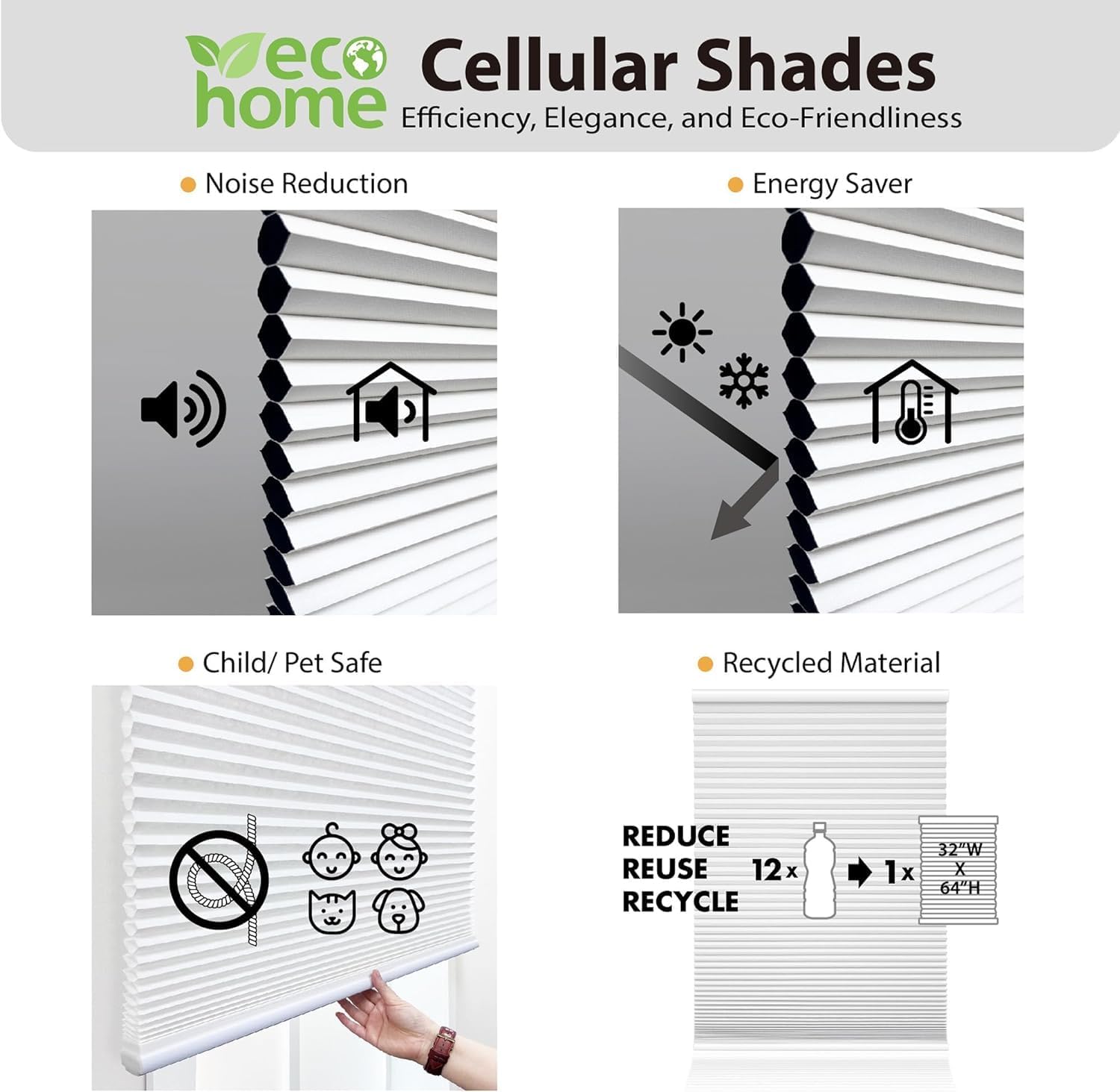 DEZ FURNISHINGS Cordless 1.5" Blackout Top Down Bottom Up Cellular Shade, 26" W x 36" H, White White 26"W x 36"H