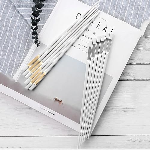 Miniatura 7 de Palillos de China, 10 pares de palillos de aleación de fibra de vidrio, palillos reutilizables antideslizantes, para cocina, comedor, fideos,