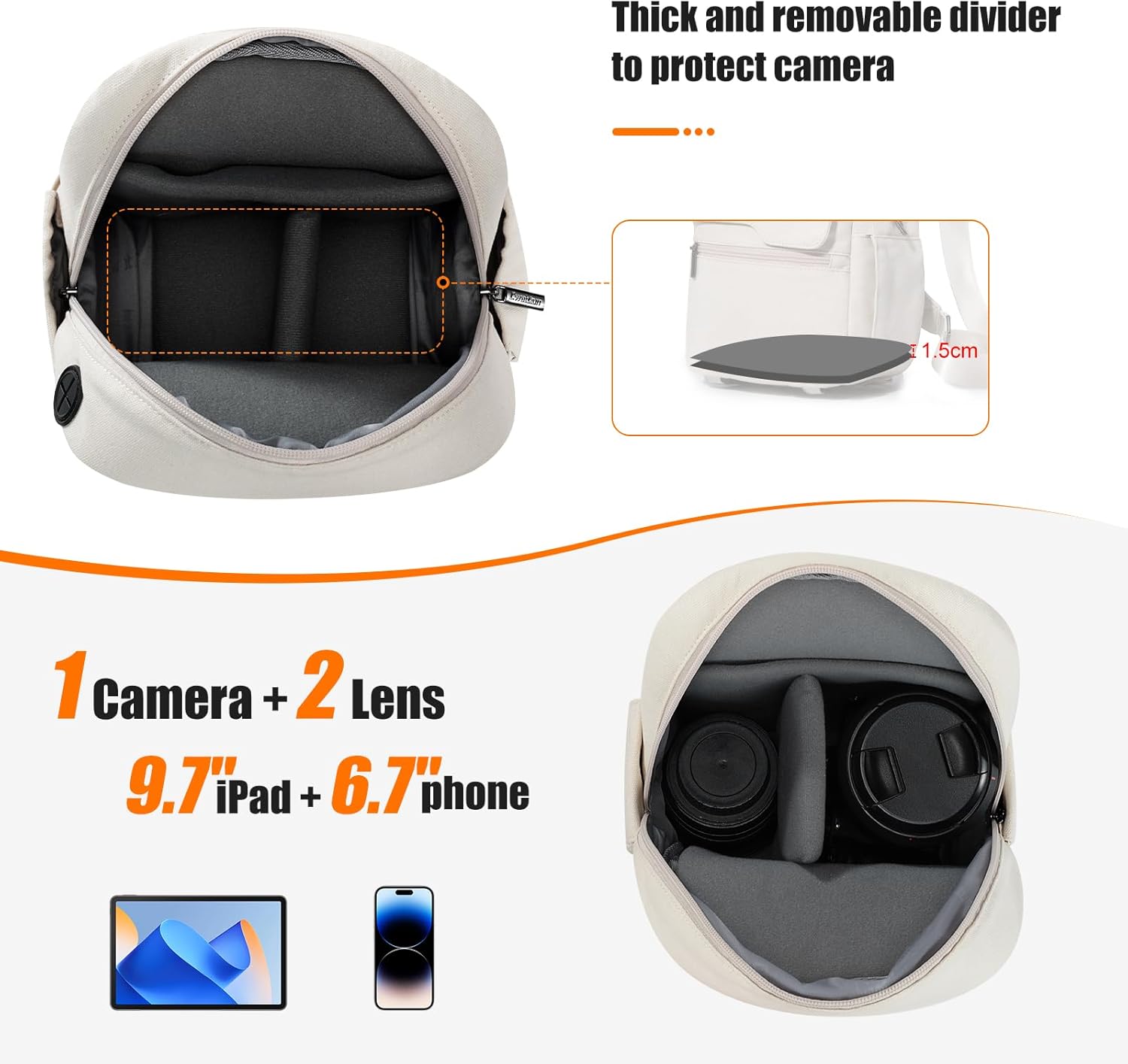 Cwatcun Camera Bag Crossbody Shoulder Messenger Camera Case, Lightweight DSLR/SLR/Mirrorless Photography Bag with Tripod Holder and Rain Cover for Canon, Nikon, Sony, Fuji Cameras, Lens Accessories - Image 3