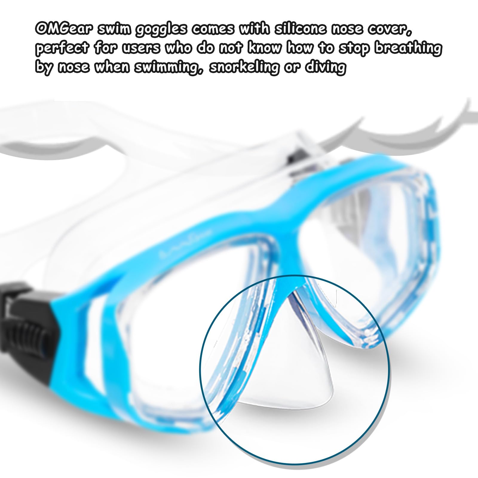 OMGear Máscara de natación, gafas de buceo con cubierta de nariz, equipo de esnórquel, máscara de esnórquel para adultos y jóvenes, para buceo, pesca submarina, correa de neopreno resistente a los