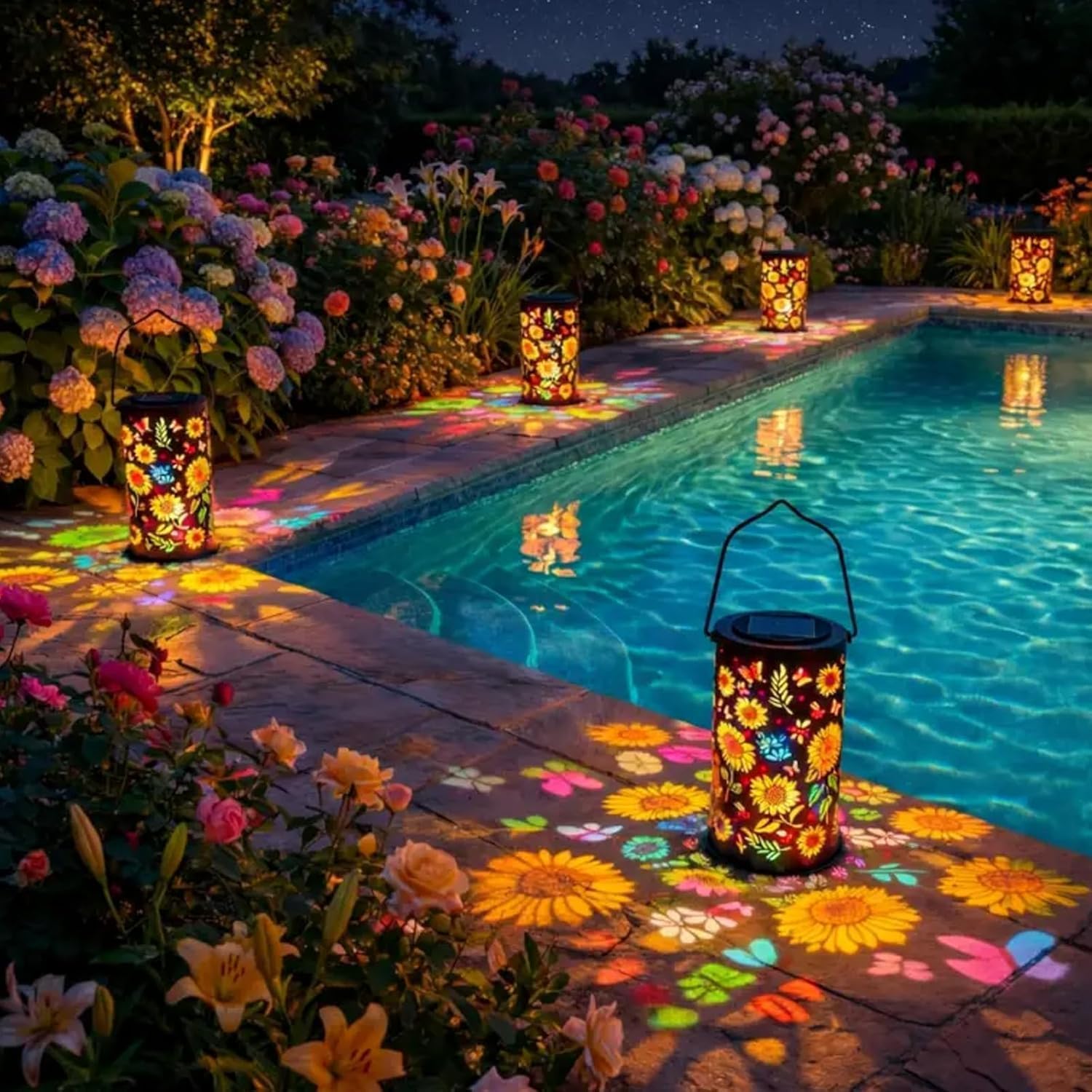 Colorful Sunflower Glow Solar Garden Lantern, Garden Decor Gift - Hanging Sunflower Lantern Lights with Colorful Projection, LED Solar Lanterns Outdoor Waterproof, Yard Patio Backyard Porch Decor