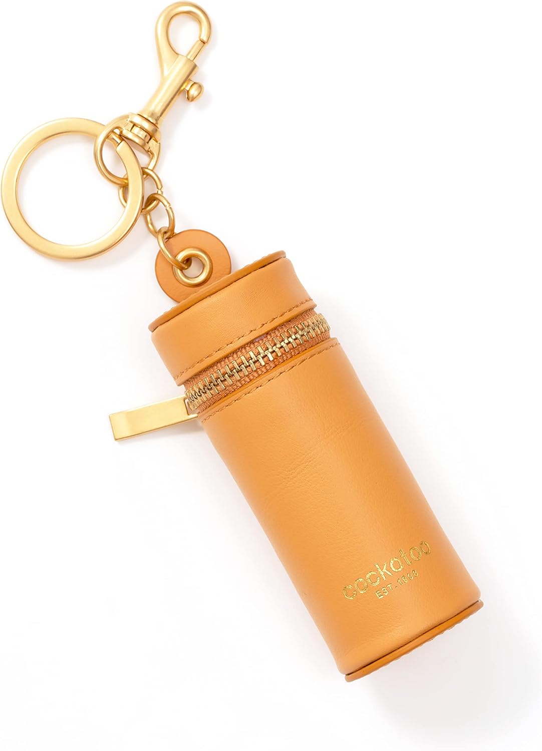 Cockatoo Nappa Leaeher Zipper Lipstick Holder Keychain Chapstick Case with Keyring (TrueRed)