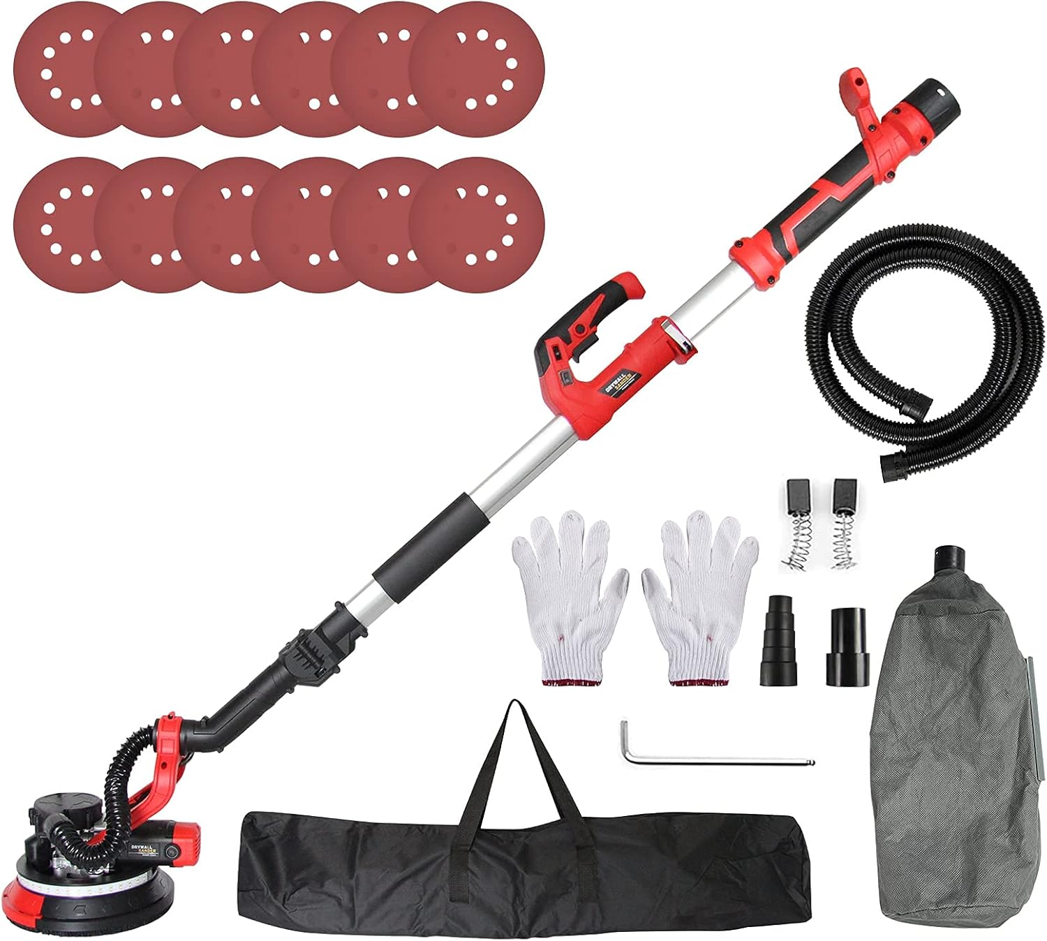 DOMINOX Drywall Sander with Vacuum Adapter, 880W Electric Wall Sander Electric Power Drywall Sander Power Disc Sanders Sanding Machine Variable Speed 1000-2100 RPM - - 