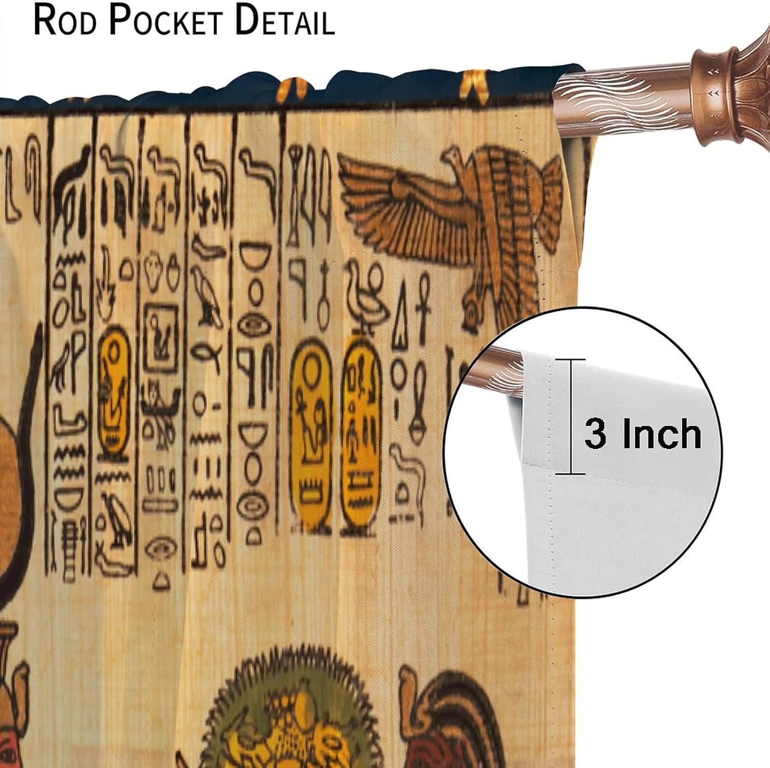 Ancient Egypt Blackout Curtains,Mythology Egyptian Gods Pharaohs with Antique Hieroglyphs Print Pattern Thermal Insulation Window Drapes for Living Room Bedroom 42x45 Inch