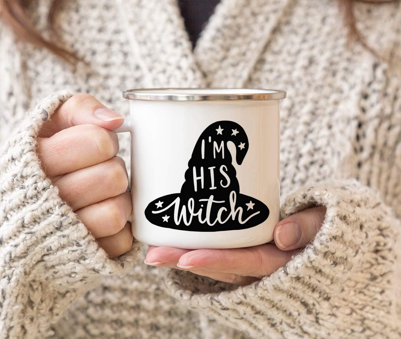 Andaz Press Funny Halloween 11oz. Stainless Steel Campfire Coffee Tea Mug, I'm His Witch, I'm Her Boo, 2-Pack, Birthday Christmas Ideas