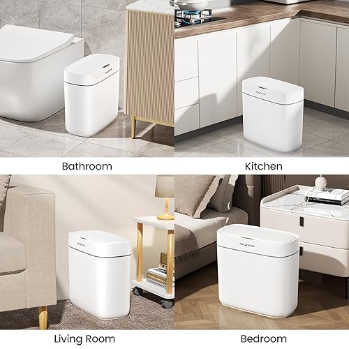 Vista 8 de Cubo de basura pequeño con sensor de movimiento para baño, 3.5 galones, automático sin contacto con tapa, bote de basura delgado, impermeable, cesta