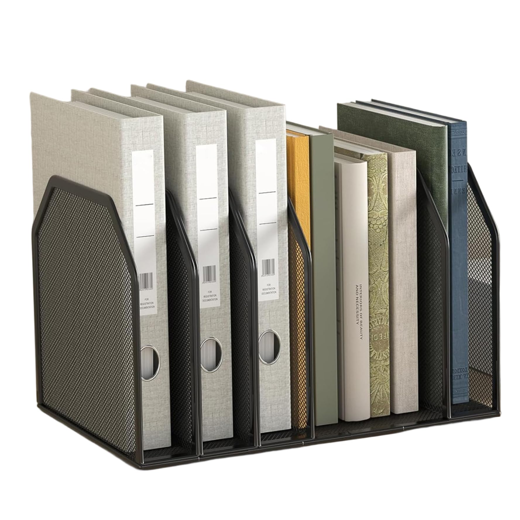 Soporte para carpetas para escritorio, organizador de archivos vertical desmontable de 7 secciones, clasificador de documentos de metal resistente que ahorra espacio para escritorio de oficina y a
