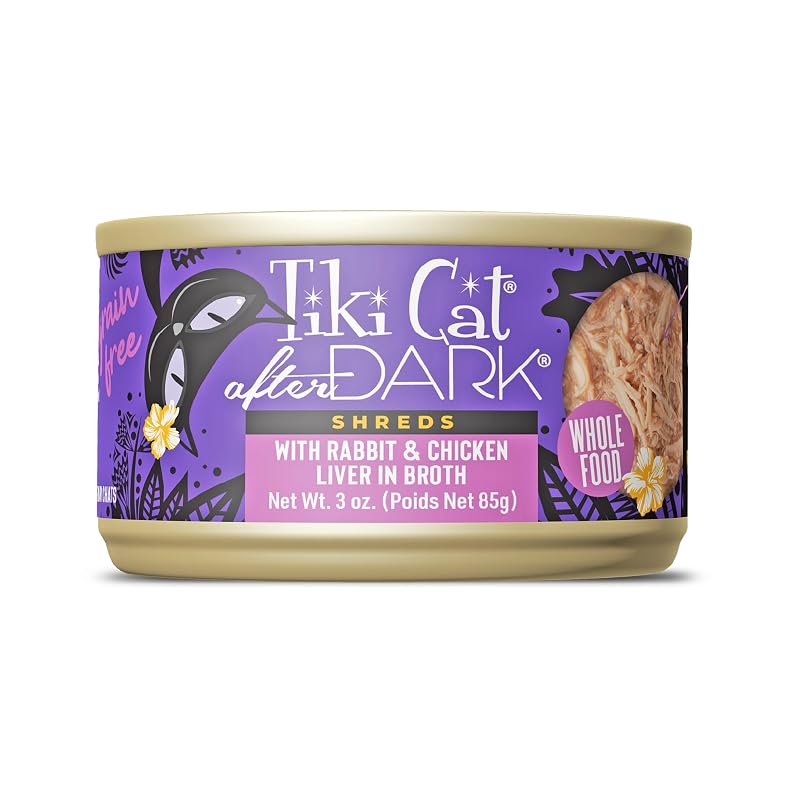 Ração úmida para gatos TIKI PETS After Dark, coelho e fígado de frango, 85 g, pacote com 12