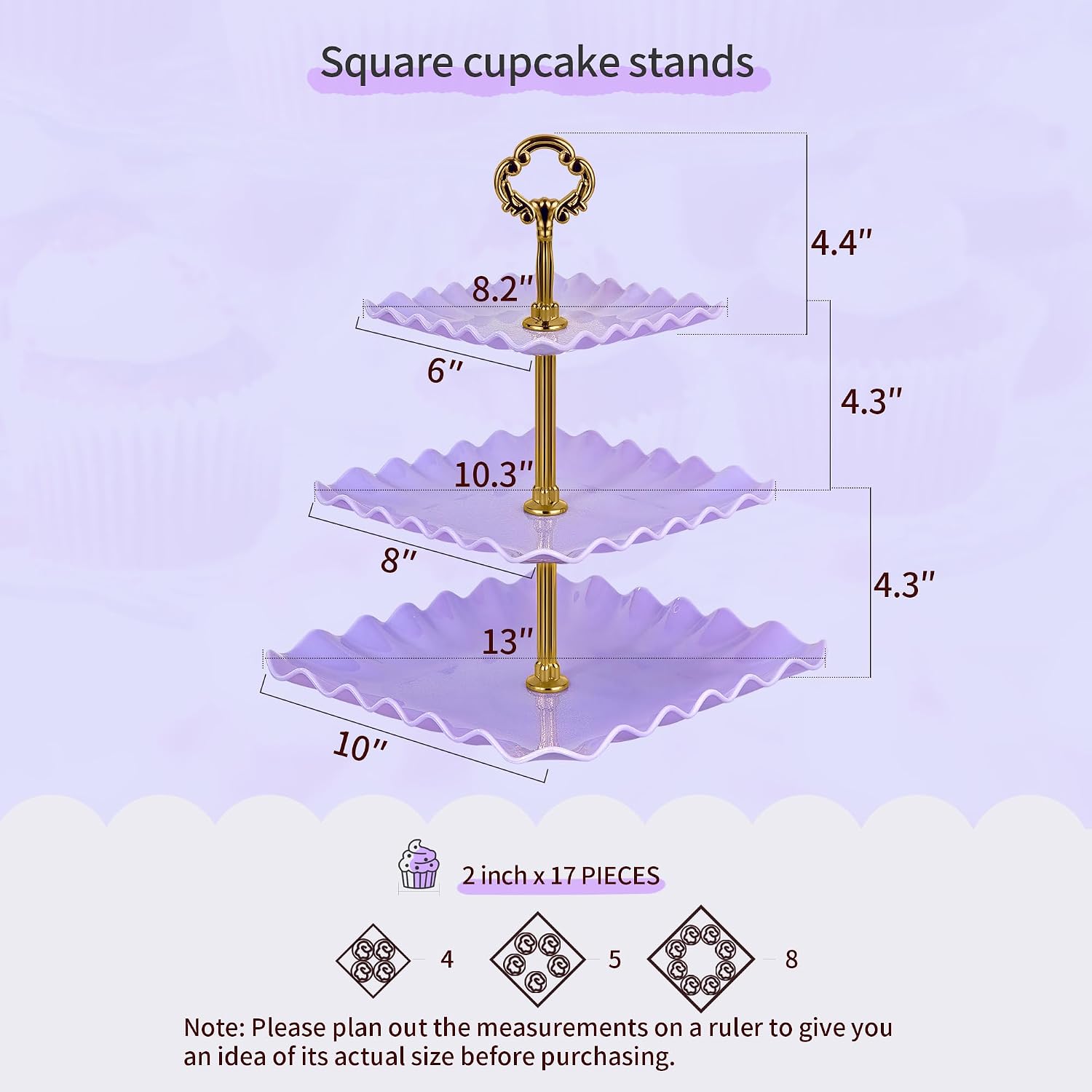 NWK 5 Piece Cake Stand Set with 2 x Large 3-Tier Cupcake Stands, 3 x Appetizer Trays, Perfect for Hosting Wedding Birthday Baby Bridal Shower Tea Party Decorations (Purple)