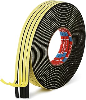 1/4 Inch Wide x 1/8 Inch Thick Foam Self Adhesive Tape for Sound Insulation Shock Absorption Weather Stripping Draft Seal, Doors and Windows, Black Single Sided (16.5ft x 4Rolls)