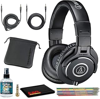 Audio-Technica ATH-M40x Closed-Back Monitor Headphones (Black) Bundle with Cables, Carrying Pouch, and 6Ave Cleaning Kit