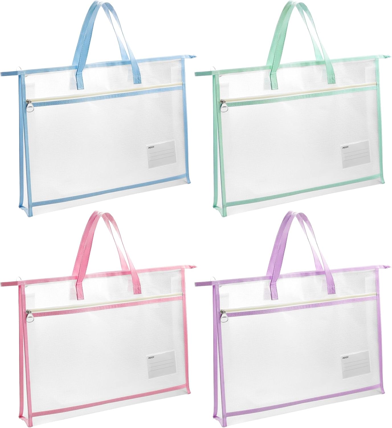 4 Pcs A3 Portable Project Bags for Quilting, Clear Mesh Sewing Project Bag with Zipper Handle Clear Design Art Supply Bag for Quilting Knitting Stitching Artworks Embroidery