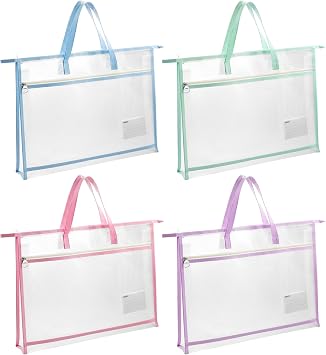 4 Pcs A3 Portable Project Bags for Quilting, Clear Mesh Sewing Project Bag with Zipper Handle Clear Design Art Supply Bag for Quilting Knitting Stitching Artworks Embroidery