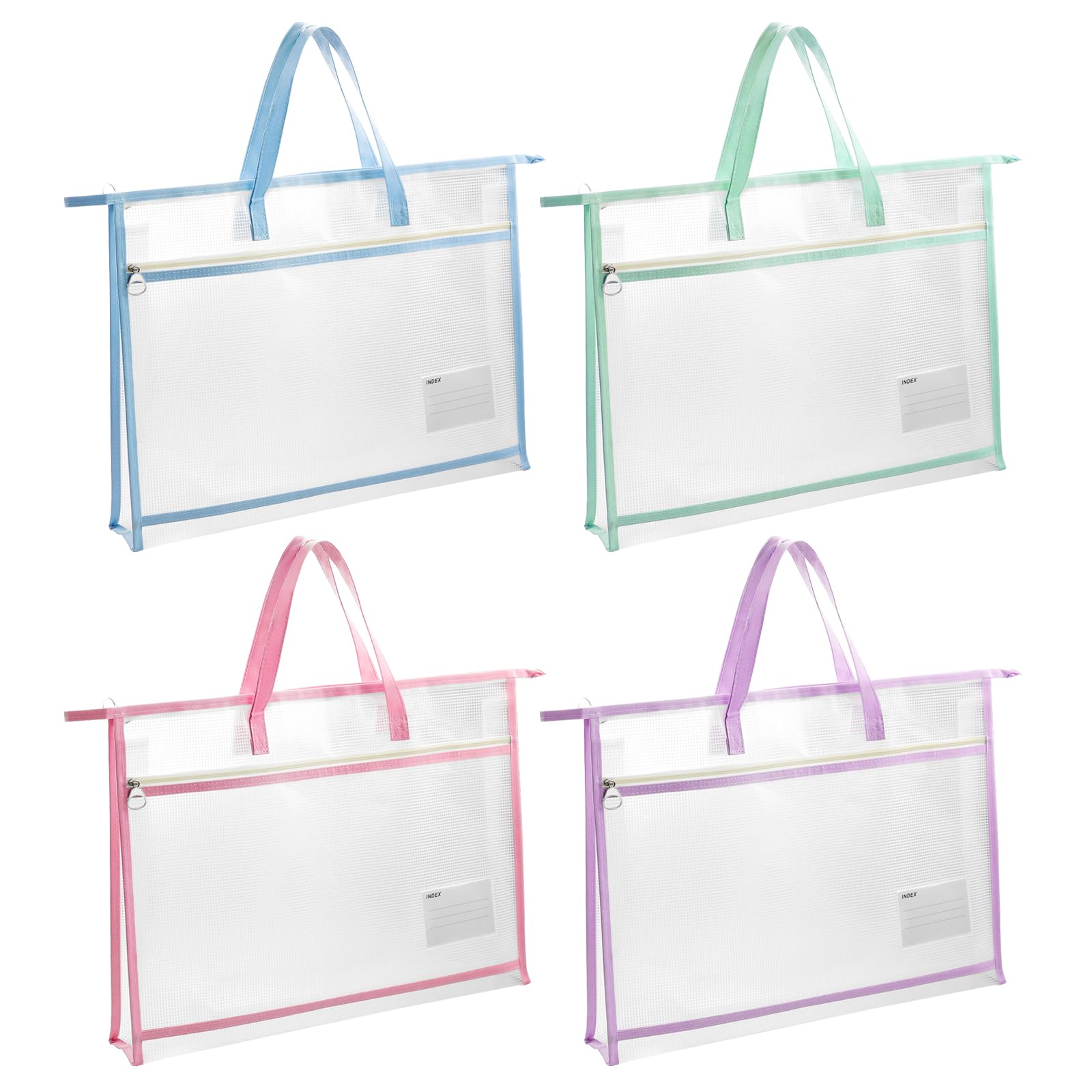 4 Pcs A3 Portable Project Bags for Quilting, Clear Mesh Sewing Project Bag with Zipper Handle Clear Design Art Supply Bag for Quilting Knitting Stitching Artworks Embroidery