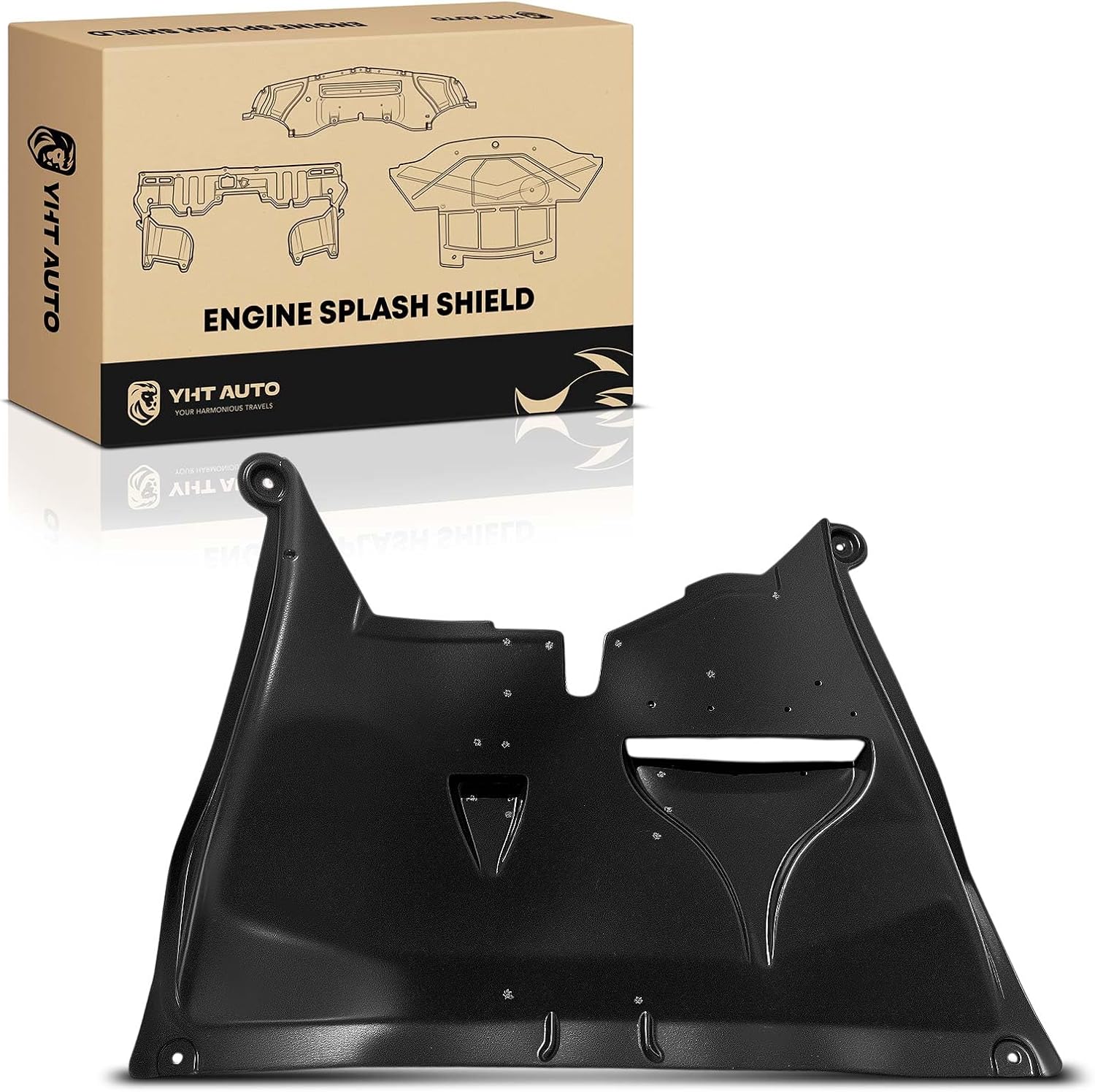 YHTAUTO Front Side Engine Splash Shield Compatible with Ford Flex/Taurus 2010-2012 V6 3.5L, Lincoln MKT 2010-2019 V6 3.7L, Plastic Splash Guard Engine Case Guards