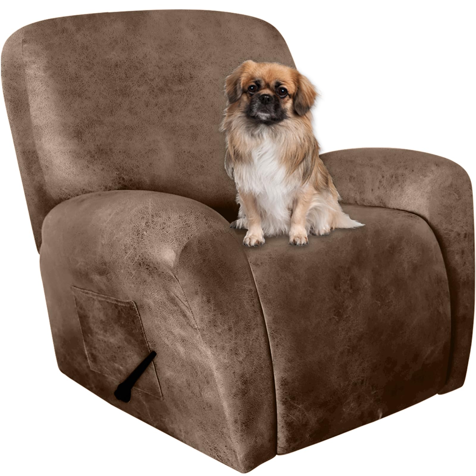 ANARACHON Leather Like Recliner Chair Covers Stay in Place, 4 Pieces Recliner Cover for Recliner Chair, Leather Cover for Recliner slipcovers Washable for Pets (Light Brown)