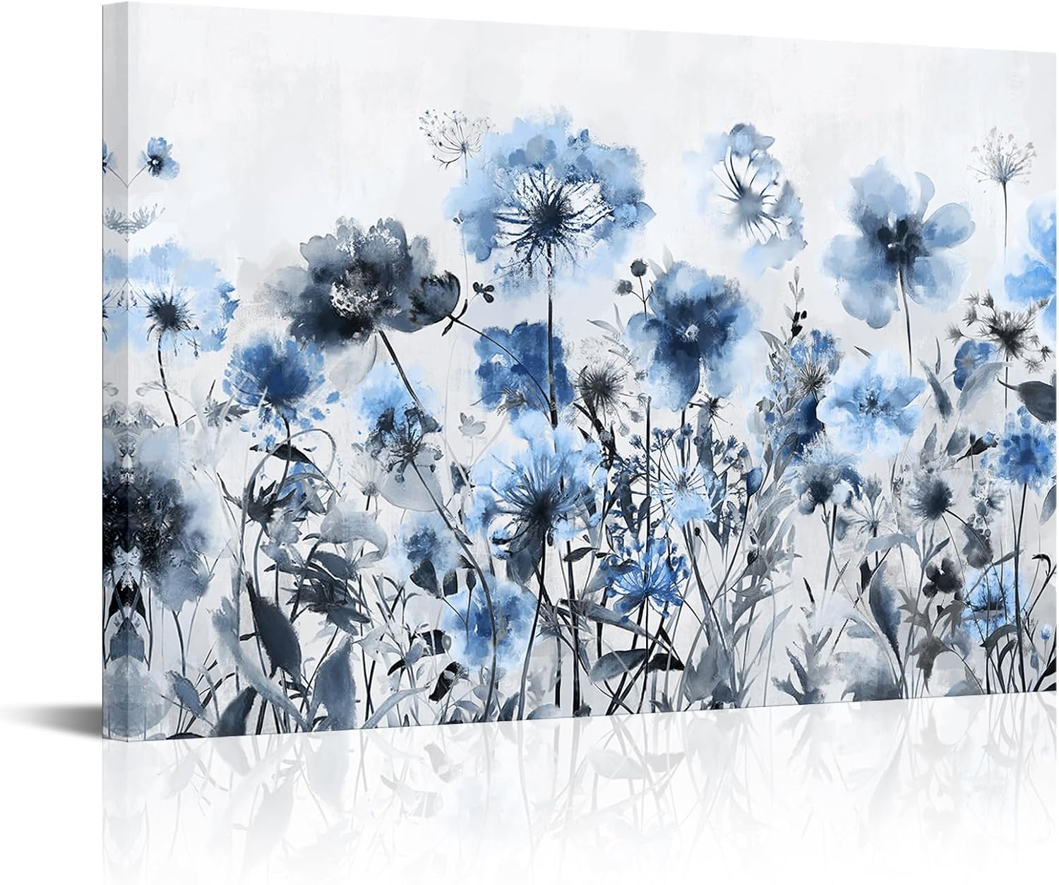sechars Wildflowers Canvas Wall Art Abstract Flower Painting Print on Canvas Blue and Grey Living Room Bedroom Decorations (Blue)