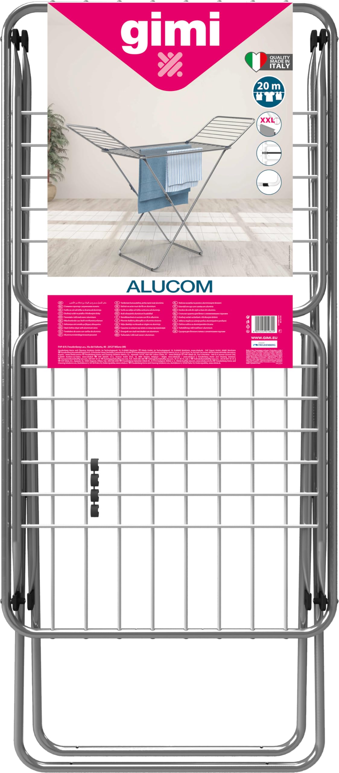Gimi Alucom Tendedero Económico Con Varillas Gruesas Antipliegues y Patas Antideslizantes, Acero Inoxidable, Blanco, 129x6.3x55.5 cm