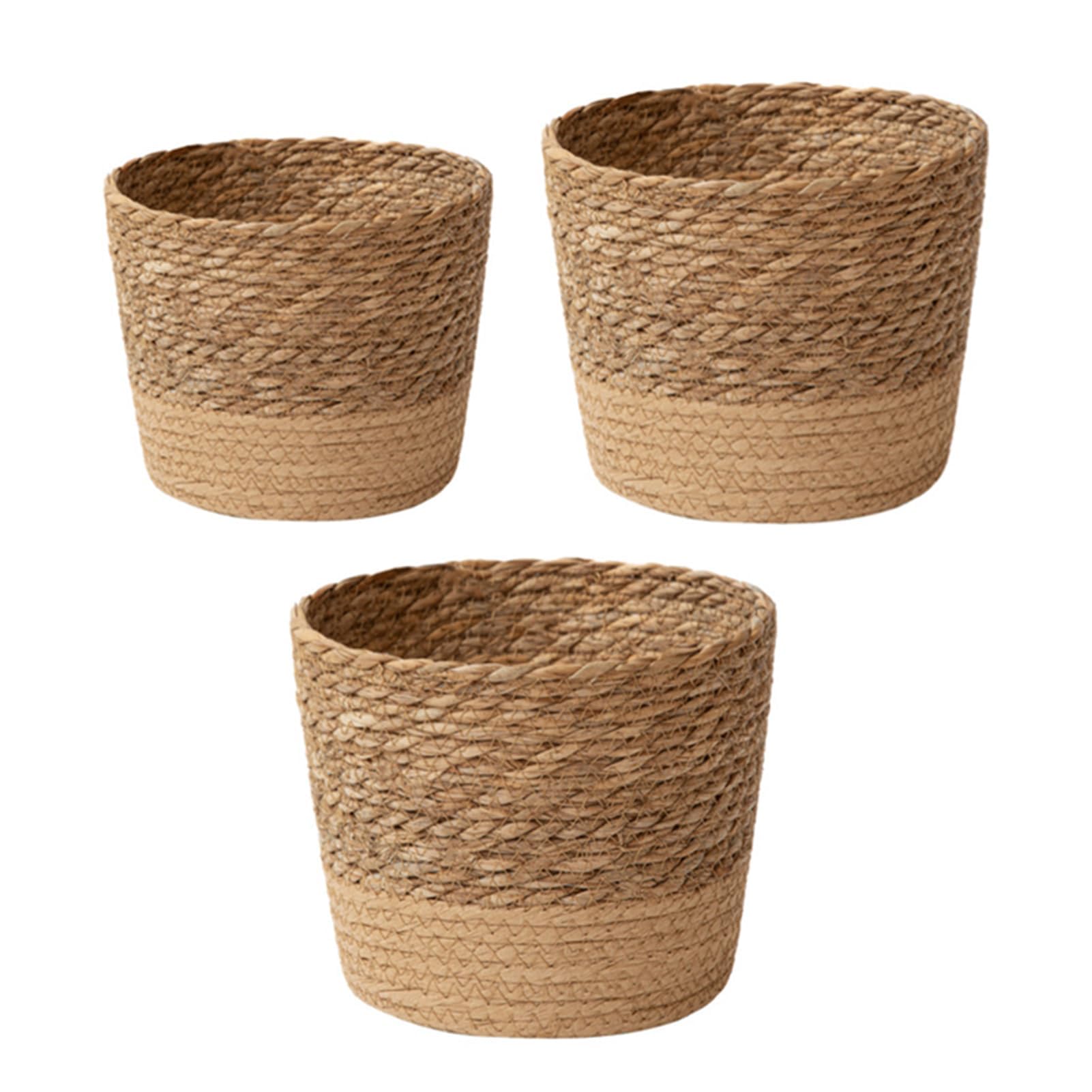 EHOTER Woven Plant Pot with Liner Seagrass Planter Basket Decorative Flower Pots Cover Indoor Planter Plant Containers Home Decoration (3PCS)