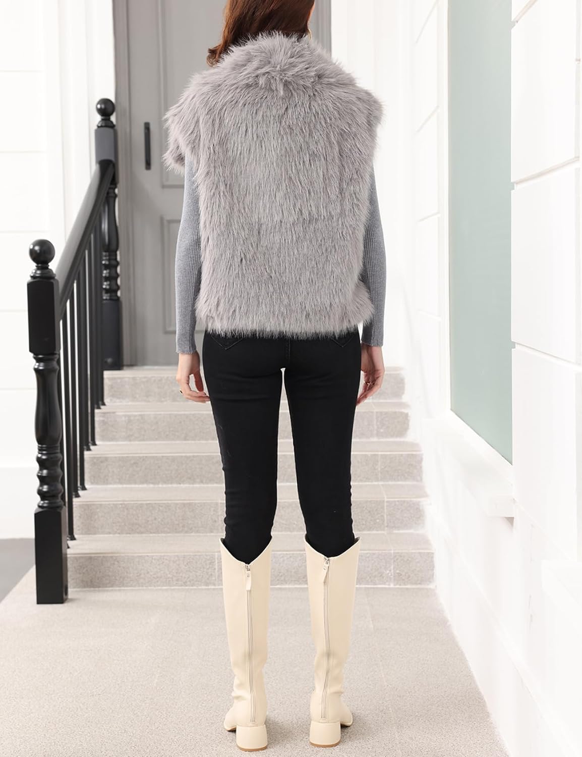 Gihuo Women' s Faux Fur Vest Lapel Collar Sleeveless Furry Jacket Shaggy Jackets Warm Outerwear - Image 6